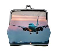 Monedero con estampado de aviones en las luces nocturnas, mini monedero para mujer, monedero pequeño para tarjeta de crédito y llave de identificación, Negro -, Talla única, Vintage