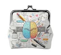 Monedero con estampado de cerebro humano, monedero portátil de cuero de fibra para mujer, Black, Talla única, Bolsa para monedas