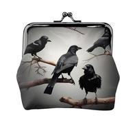 Monedero con estampado de cuervo negro con diseño de pájaros en una rama, monedero con cierre de beso, pequeño bolso vintage para hombres y mujeres, Black, Talla única, Bolsa para monedas