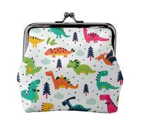 Monedero con estampado de dinosaurios coloridos, monedero portátil de cuero de fibra para mujer, Black, Talla única, Bolsa para monedas
