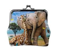 Monedero con estampado de elefante y jirafa, monedero con cierre de beso, pequeño bolso vintage para hombres y mujeres, Black, Talla única, Bolsa para monedas