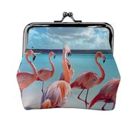 Monedero con estampado de flamencos rosados en la playa para mujer, bolsa compacta con cierre de beso con cremallera, para viajes, compras, regalo