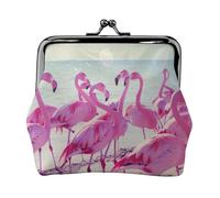 Monedero con estampado de flamencos rosados en la playa para mujer, bolsa compacta con cierre de beso con cremallera, para viajes, compras, regalo