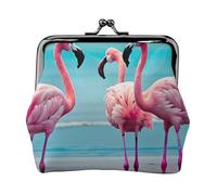 Monedero con estampado de flamencos y diseño de playa y monedero único con cierre de beso impermeable para monedas