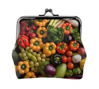 Monedero con estampado de frutas y verduras frescas, monedero portátil de cuero de fibra para mujer, Black, Talla única, Bolsa para monedas