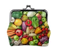 Monedero con estampado de frutas y verduras frescas, monedero portátil de cuero de fibra para mujer, negro, talla única, bolsa de monedas, NEGRO, One Size, Bolsa para monedas