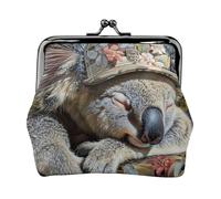 Monedero con estampado de gorro de koala durmiendo para mujer, bolsa compacta con cierre de beso, bolsa de monedas con cremallera, viajes, compras, regalo