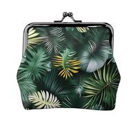 Monedero con estampado de hojas de palma tropicales, mini monedero para mujer, monedero pequeño para tarjeta de crédito y llave de identificación, Negro -, Talla única, Vintage