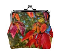 Monedero con estampado de hojas rojas y frutas, mini monedero para mujer, monedero pequeño para tarjeta de crédito y llave de identificación, Negro -, Talla única, Vintage