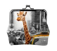 Monedero con estampado de jirafa en Nueva York, monedero portátil de cuero de fibra para mujer, Black, Talla única, Bolsa para monedas