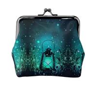 Monedero con estampado de luciérnagas y linternas, monedero portátil de cuero de fibra para mujer, Black, Talla única, Bolsa para monedas
