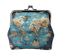 Monedero con estampado de mapa de geografía mundial, mini monedero para mujer, monedero pequeño para tarjeta de crédito y llave de identificación, Negro -, Talla única, Vintage