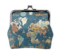 Monedero con estampado de mapa del mundo, mini monedero para mujer, monedero pequeño para tarjeta de crédito y llave de identificación, Negro -, Talla única, Vintage