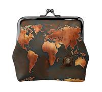 Monedero con estampado de mapa del mundo, mini monedero para mujer, monedero pequeño para tarjeta de crédito y llave de identificación, Negro -, Talla única, Vintage