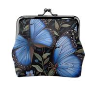 Monedero con estampado de mariposas azules para mujer, compacto, con cierre de beso, con cremallera, viajes, compras, regalo