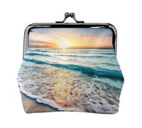 Monedero con estampado de olas del océano y atardecer en la playa, monedero con cierre de beso, pequeño bolso vintage para hombres y mujeres, Black, Talla única, Bolsa para monedas