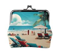 Monedero con estampado de paisajes de playa, elegante, único, lindo monedero con cierre de beso, impermeable, para monedas