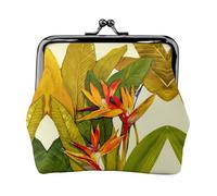 Monedero con estampado de pájaro tropical del paraíso, monedero portátil de cuero de fibra para mujer, Black, Talla única, Bolsa para monedas