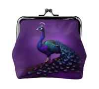 Monedero con estampado de pavo real morado, mini monedero para mujer, monedero pequeño para tarjeta de crédito y llave de identificación, Negro -, Talla única, Vintage