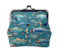 Monedero con estampado de peces oceánicos, mini monedero para mujer, monedero pequeño para tarjeta de crédito y llave de identificación, Negro -, Talla única, Vintage