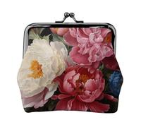 Monedero con estampado de peonías de jardín, exquisito y versátil con cierre de beso, bonita cartera pequeña con cremallera para monedas y tarjetas