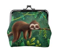 Monedero con estampado de perezoso divertido y divertido que se relaja en el árbol de la selva, monedero con cierre de beso, pequeño bolso vintage para hombres y mujeres, Black, Talla única, Bolsa