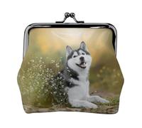 Monedero con estampado de perros Husky, monedero portátil de cuero de fibra para mujer, Black, Talla única, Bolsa para monedas