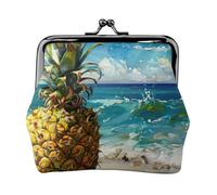 Monedero con estampado de piña por el mar para mujer, bolsa compacta con cierre de beso, bolsa con cremallera, viajes, compras, regalo