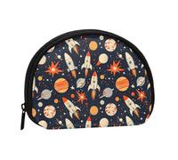 Monedero con estampado de planeta y cohete estrella, mini monederos para mujer, bonito monedero pequeño