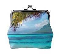 Monedero con estampado de playa de Tahití, elegante y único monedero con cierre de beso, impermeable, para monedas