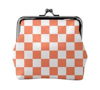Monedero con estampado de tablero de ajedrez blanco y naranja para mujer, monedero de cambio de beso, monederos pequeños de piel sintética