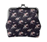 Monedero con estampado de tiburón oscuro para mujer, monedero con cierre de beso, monederos pequeños de piel sintética