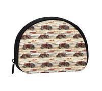 Monedero con estampado de tractor de grano de madera roja, mini monederos para mujer, bonito bolso pequeño para monedas