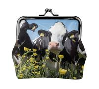 Monedero con estampado de vacas blancas y negras, monedero portátil de cuero de fibra para mujer, Black, Talla única, Bolsa para monedas