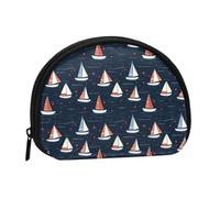 Monedero con estampado de velero rojo y azul, mini monederos para mujer, bonito bolso pequeño para monedas