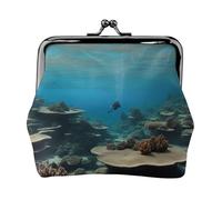 Monedero con estampado de vista al océano submarino, elegante, único, lindo monedero con cierre de beso, impermeable para monedas