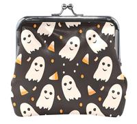 Monedero con estampado floral para hombres y mujeres, de cuero, con cierre de beso, color beige, fantasmas, negro, monedero para cambiar tarjetas, Beige Ghosts Black, OneSize