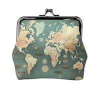 Monedero con estampado retro de mapa del mundo, mini monedero para mujer, monedero pequeño para tarjeta de crédito y llave de identificación, Negro -, Talla única, Vintage