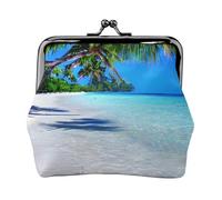 Monedero con estampado tropical de arena blanca y océano, mini monedero para mujer, monedero pequeño para tarjeta de crédito y llave de identificación, Negro -, Talla única, Vintage