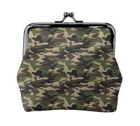 Monedero con estampado verde de camuflaje oscuro para mujer, monedero con cierre de beso, monederos pequeños de piel sintética