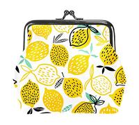 Monedero con hebilla de hojas tropicales de verano con limones amarillos, bolsa vintage con hebilla, bolsa de mano con cierre de beso, monedero con cierre floral para mujeres y niñas, Multicolor 15,