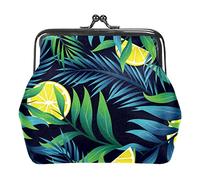Monedero con hebilla de hojas tropicales de verano con limones amarillos, bolsa vintage con hebilla, bolsa de mano con cierre de beso, monedero con cierre floral para mujeres y niñas, Multicolor 03,