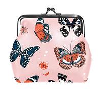 Monedero con hebilla de hojas verdes con patrón de flores rojas botánicas, bolsa de mano con hebilla, bolsa de mano con cierre de beso, monedero con cierre floral para mujeres y niñas, Multicolor 19, Talla única, Organizador de bolsas