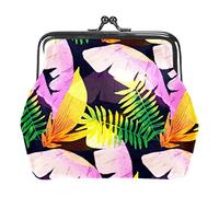 Monedero con hebilla de hojas verdes tropicales de verano, bolsa vintage con hebilla, bolsa de mano con cierre de beso, monedero con cierre floral para mujeres y niñas, Multicolor 08, Talla única,