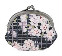 Monedero con Hebilla Floral (pequeña Bolsa de Maquillaje Ovalada), Hecho en Japón, Monedero con Cierre de Beso, pequeña Bolsa de Maquillaje para Mujer, Bolsa pequeña/Sakurakoushi - Negro, Bolsa