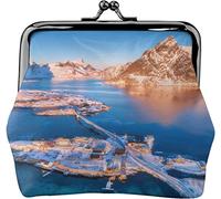 Monedero con vista aérea, puente sobre el mar, montañas nevadas, para mujeres y niñas, con cierre de beso, cierre de hebilla, monedero, Como se muestra en la imagen, Talla única, Organizador de bolsas