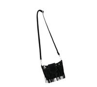 Monedero cuadrado pequeño para mujer con borlas, Negro , Mass Beauty | Bolso de hombro con correa ajustable para mujer, con detalles de borlas, de ante sintético