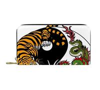 Monedero Cuero Cuero Cremallera Monedero Largo Dragon and Tiger Battle