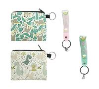 Monedero de 2 piezas con correa de llavero de 2 piezas, monedero con patrón lindo de dibujos animados de dinosaurio perezoso, bolsa impermeable para guardar monedas, billetera con estampado animal.
