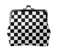 Monedero de ajedrez con estampado de tablero de ajedrez en blanco y negro para mujer, monedero de cambio de bloqueo de beso, monederos pequeños de piel sintética